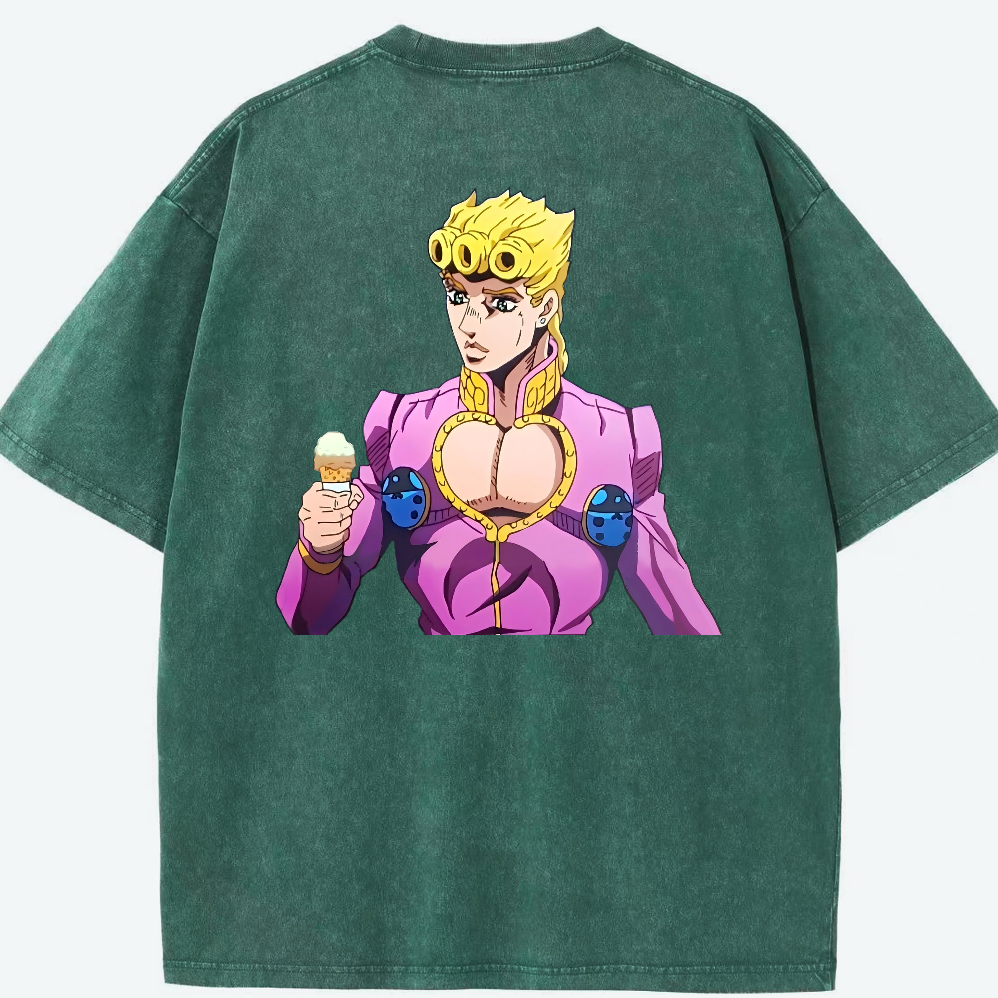 （画像用） ジョジョの奇妙な冒険 ジョルノ?ジョバァーナ JoJo's Bizarre Adventure Giorno Giovanna 綿100% ヴィンテージ風 半袖Tシャツ（背面プリント）